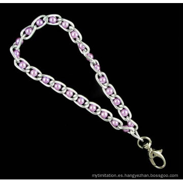 Short Purple Metal Beaded Keychain Lanyard